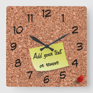 Horloge Carrée Carte à liège FUNNY avec texte personnalisable sur