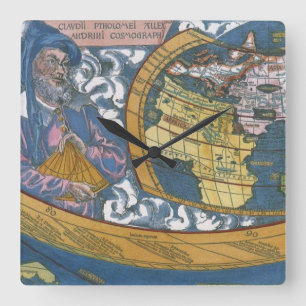 Horloge Carrée Carte antique du monde avec Claude Ptolémée, 1507