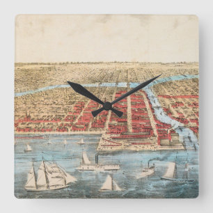 Horloge Carrée CARTE : CHICAGO, c1857