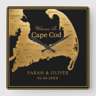 Horloge Carrée Carte de bienvenue élégante de Cape Cod
