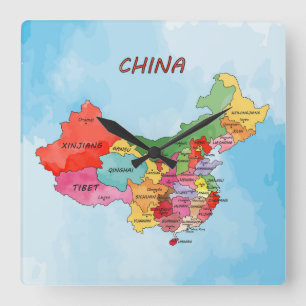 Horloge Carrée Carte de la Chine