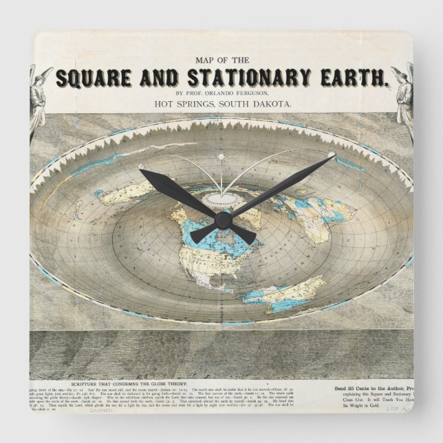 Horloge Carrée Carte de la Terre plate (Recto)