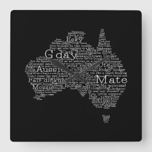Horloge Carrée Carte de l'argot australien