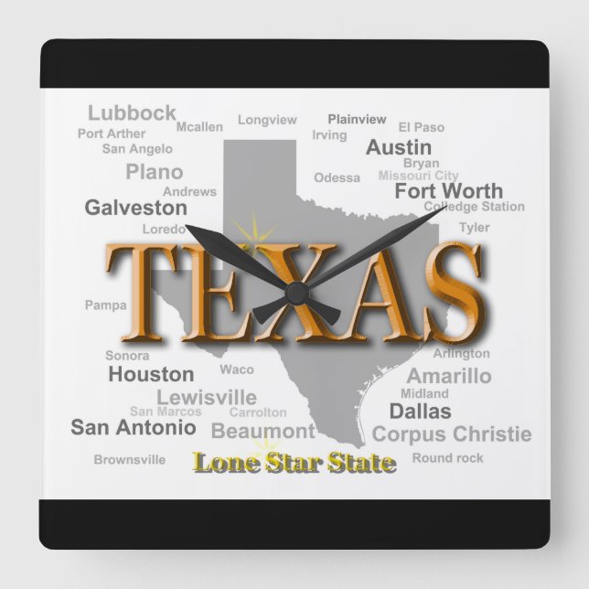 Horloge Carrée Carte de l'État du Texas (Recto)