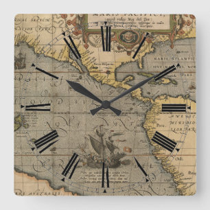 Horloge Carrée Carte des Antiques Amériques