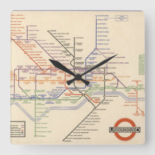 Horloge Carrée Carte des chemins de fer au fond de Londres