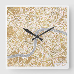 Horloge Carrée Carte dorée de ville de Londres