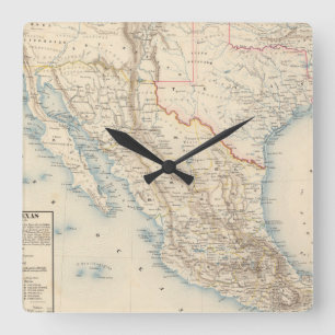 Horloge Carrée Carte du Mexique et du Texas
