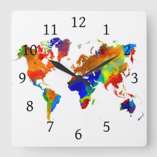 Horloge Carrée Carte du monde de la conception 33