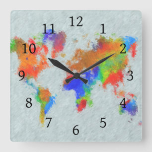 Horloge Carrée Carte du monde Design 78
