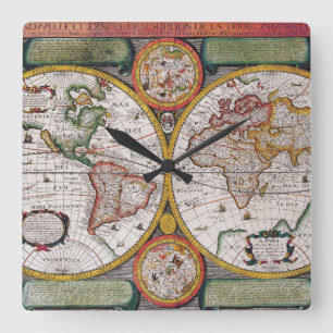 Horloge Carrée Carte du monde en français antique