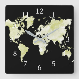 Horloge Carrée Carte du monde noir 73
