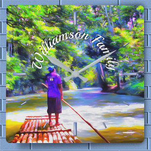 Horloge Carrée Carte familiale Jamaïcaine River Raft Ride J001