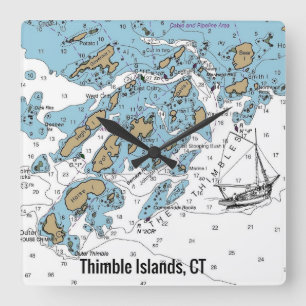 Horloge Carrée Carte marine CT des îles Thimble
