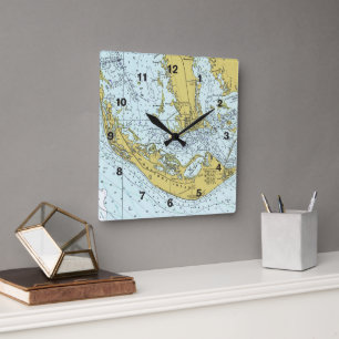 Horloge Carrée Carte marine de l'île de Sanibel Captiva