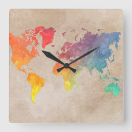 Horloge Carrée carte mondiale 9
