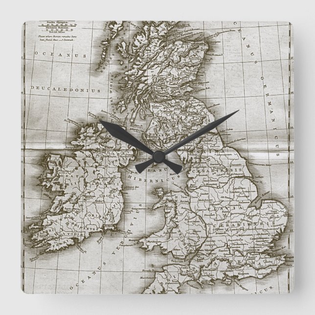 Horloge Carrée Carte murale Brown de l'ancien monde (Recto)