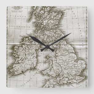 Horloge Carrée Carte murale Brown de l'ancien monde
