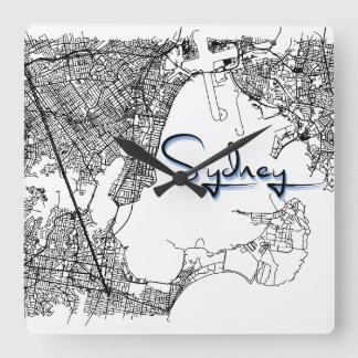 Horloge Carrée Carte murale moderne de la ville de Sydney