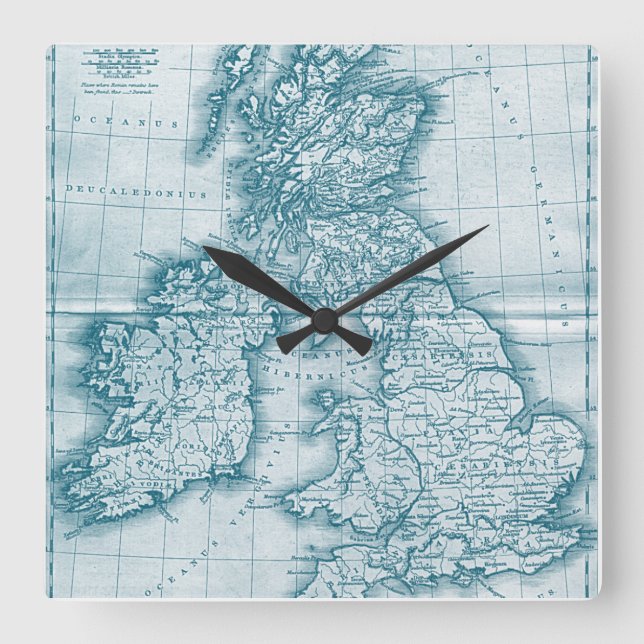 Horloge Carrée Carte murale turquoise de l'ancien monde (Recto)