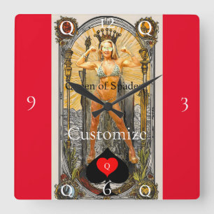 Horloge Carrée Carte Tarot Reine des pique Thunder_Cove