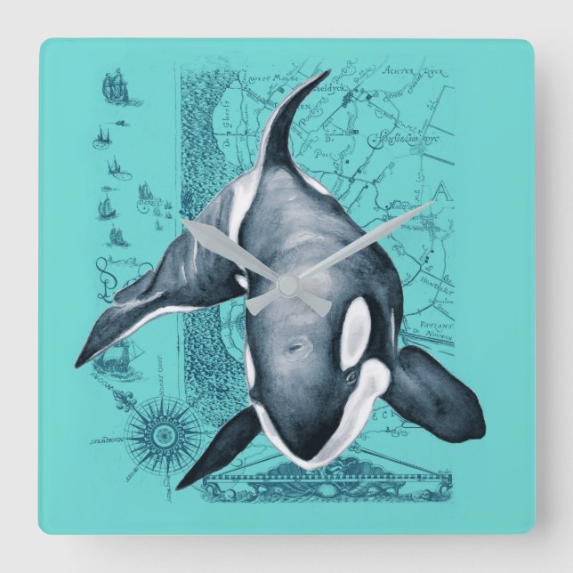 Horloge Carrée Carte Teal d'orque (Recto)