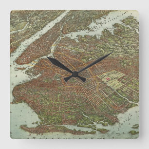 Horloge Carrée Carte Vintage de Brooklyn NY (1908)