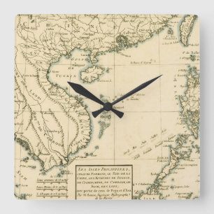 Horloge Carrée Carte vintage de l'Inde   Océan Indien