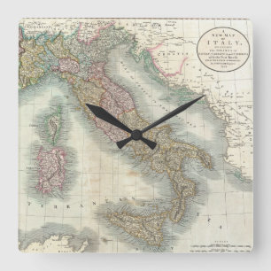 Horloge Carrée Carte vintage de l'Italie (1799)