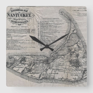 Horloge Carrée Carte vintage de Nantucket