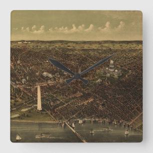 Horloge Carrée Carte vintage de Washington D.C. (1892)