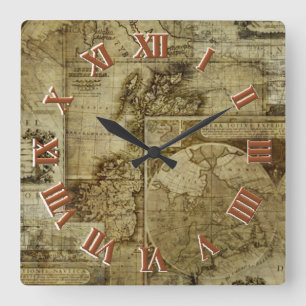 Horloge Carrée Cartes anciennes du monde Cartes antiques