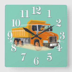 Horloge Carrée Cartographie de camion à vidange jaune pour enfant