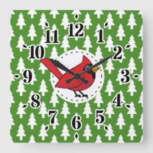 Horloge Carrée Cartoon Red Cardinal