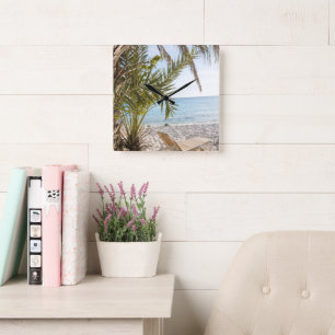 Horloge Carrée Cas Abao - Escapade de plage tropicale #3 #océan #