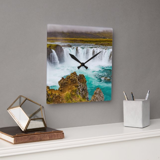 Horloge Carrée Cascade de Godafoss, Islande (Bureau)