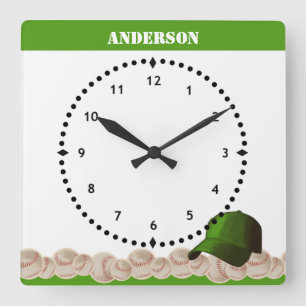 Horloge Carrée Casquette vert de l'horloge du mur de baseball