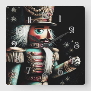 Horloge Carrée Casse-noisettes de Noël illustrée par Chalk