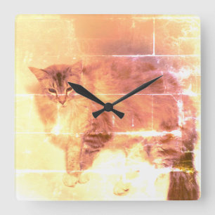 Horloge Carrée Cat Wall Clock