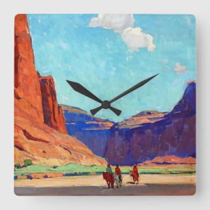 Horloge Carrée « Cavaliers dans Canyon de Chelly » par Edgar Payn