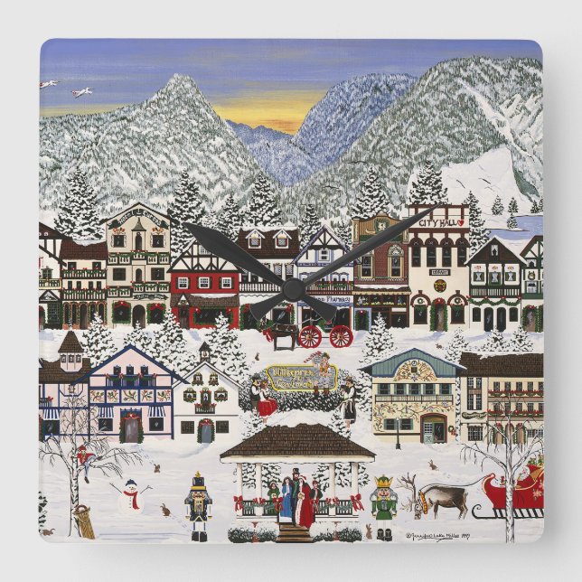 Horloge Carrée Célébration des vacances à Leavenworth (Recto)