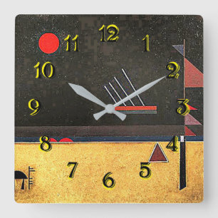 Horloge Carrée Célèbre œuvre d'art abstrait de Kandinsky, Brunâtr