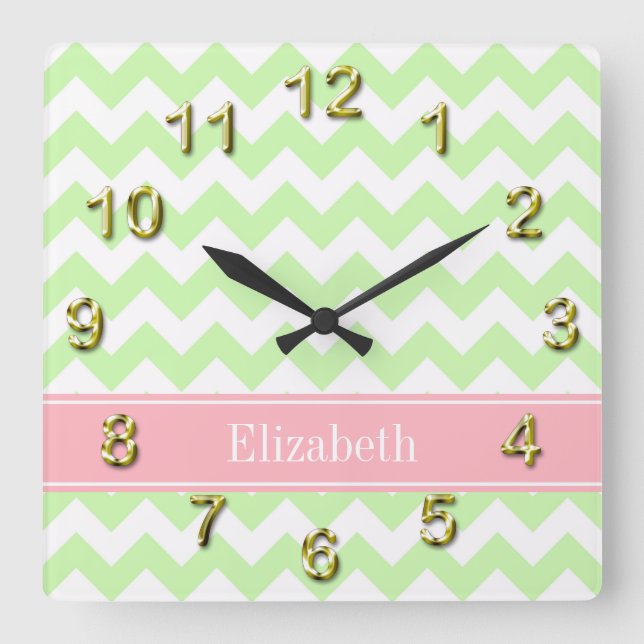 Horloge Carrée Celery White Chevron Pink Nom monogram (Recto)