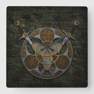 Horloge Carrée Celtic Shield and Swords