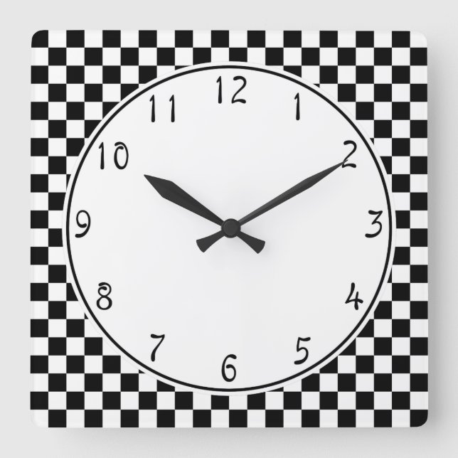 Horloge Carrée Cercle blanc motif de tableau noir (Recto)