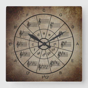 Horloge Carrée Cercle des musiciens de couleur marron