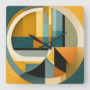 Horloge Carrée Cercles et rectangles d'abstraction géométriques r