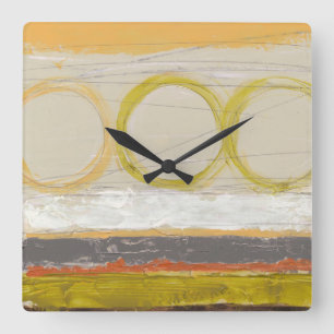 Horloge Carrée Cercles jaunes et oranges sur l'arrière - plan