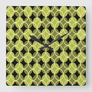 Horloge Carrée Cercles sur cercles - Vert et Jaune