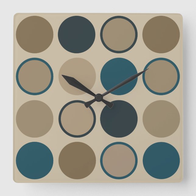 Horloge Carrée Cercles turquoises et tactiles (Recto)